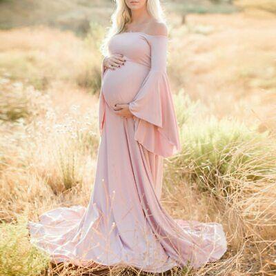 Maternity Dress Photoshoot Long Sleeve Pregnant Photography Off Shoulder Dress | eBay