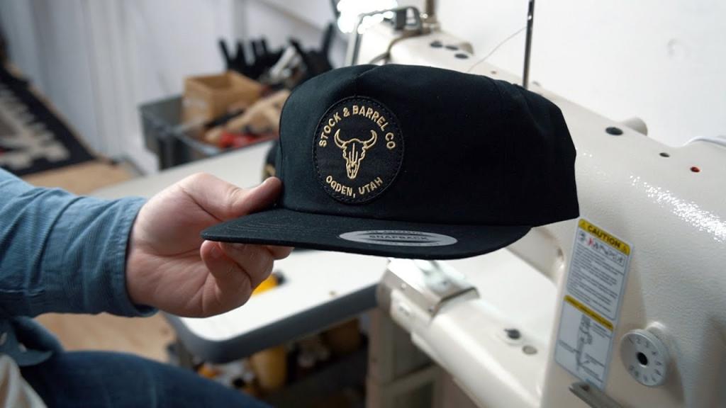 Using a leather sewing machine to sew a patch on a 5 panel hat - Stock and Barrel Co - YouTube