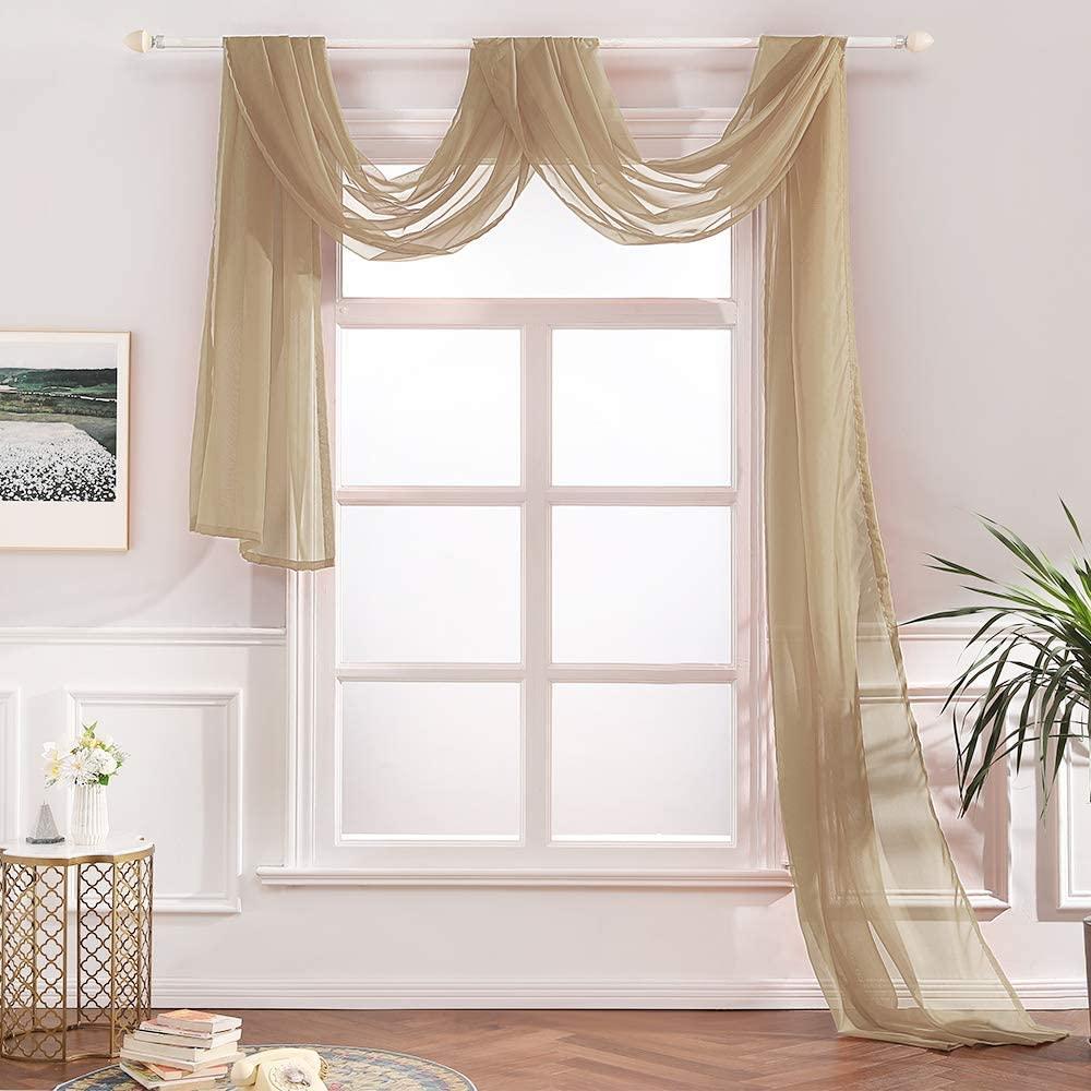MIULEE Luxury Window Scarf Sheer Voile Elegant Topper Long Window Valance Solid Window Treatment Swags Drapes for Window Ceremony Wedding Canopy Bed 54