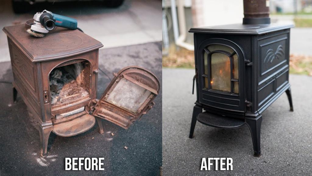 Restoring, Refurbishing, Removing Rust and Installing a Cast Iron Wood Stove! - YouTube