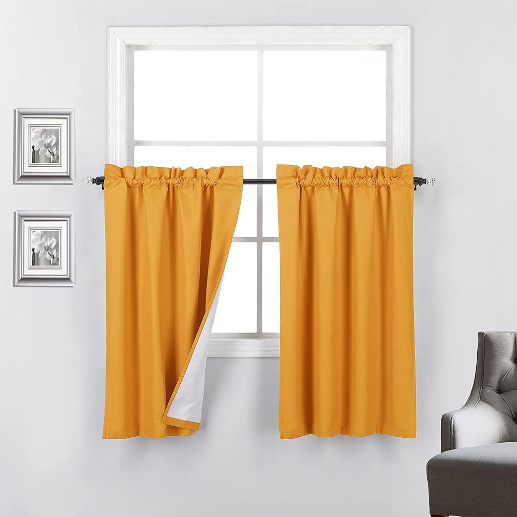 Short Window Curtains Tiers for Kitchen - Insulated 100% Blackout Curtains 36 inch Length for Bathroom Basement Window, Orange - Walmart.com
