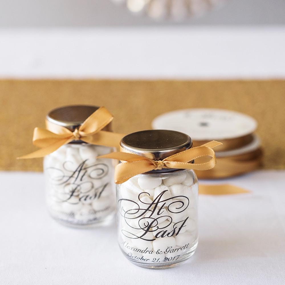 Personalized Printed Mini Glass Mason Jar Favors with Lids