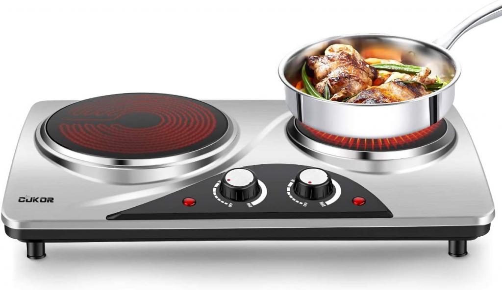 Buy CUKOR Electric Hot Plate, 1800W Portable Electric Stove,Infrared Double Burner,Heat-up In Seconds,7.1 Inch Ceramic Glass Double Hot Plate Cooktop for Dorm Office Home Camp, Compatible wAll Cookware Online in Vietnam. B0827T8F1B