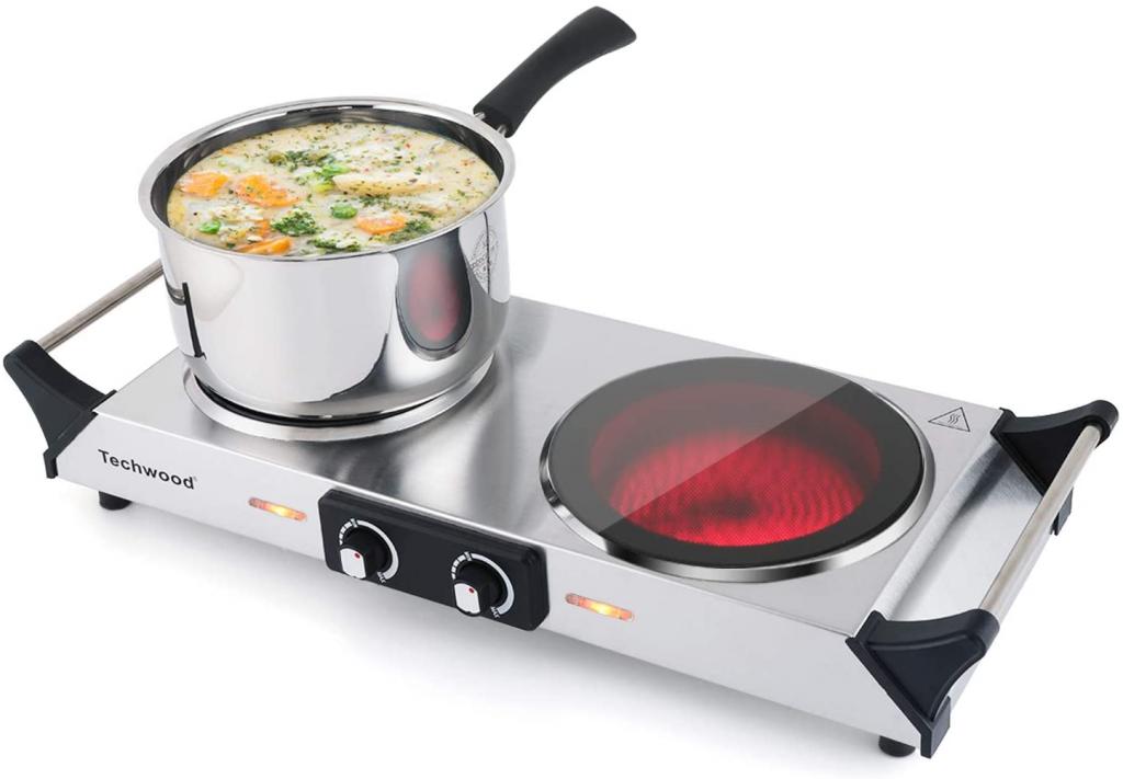 Techwood Hot Plate Portable Electric Stove 1800W Countertop Infrared Ceramic Double Burner with Adjustable Temperature & Stay Cool Handles, Office/Home/Camp Use, Compatible for All Cookwares - Walmart.com