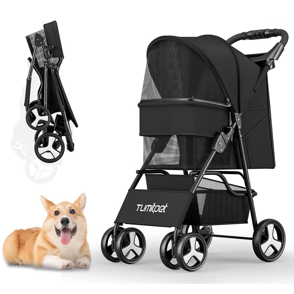 Amazon.com: Pet Strollers for Cats and Dogs - 4 Wheels Wonfuss Pet Gear Travel Carriage Pushchair for Medium Small Dog Cat with Mesh Window, One-Click Fold, Safety Belt, Storage Basket, Cup Holder :