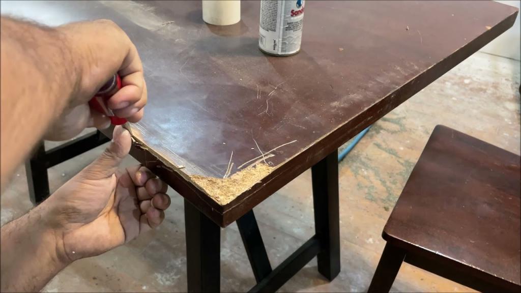 how to REPAIR particle board furniture restoration DIY - YouTube
