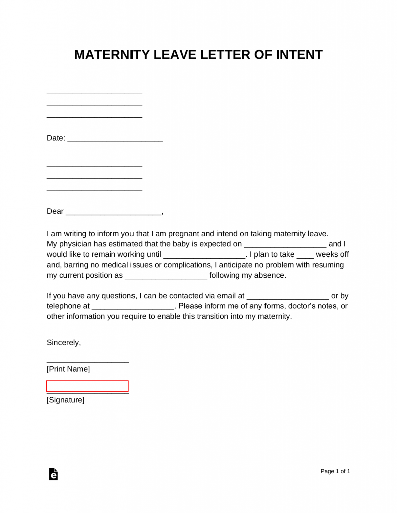Free Maternity Leave Letter of Intent - PDF | Word – eForms