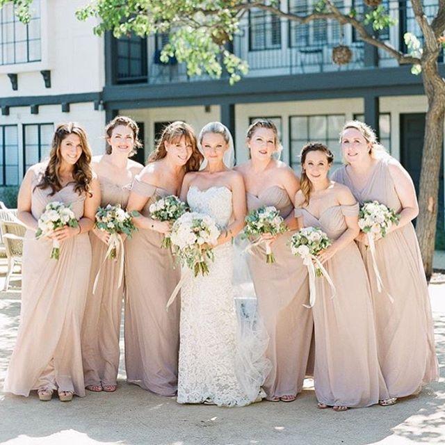 A California wedding done right: Earthy tones and open necklines 💗color: Topaz. #DessyG… | Neutral bridesmaid dresses, Blush wedding, Bridesmaid dresses plus size